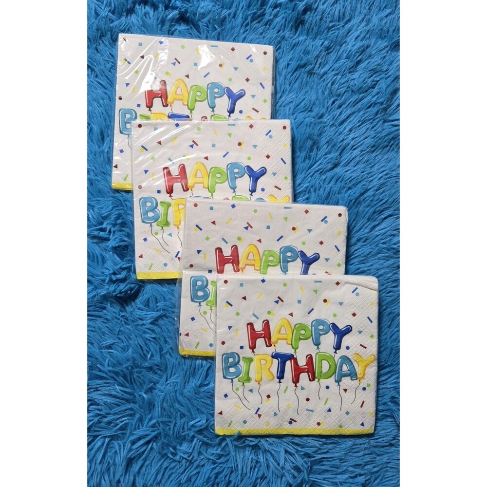 3-2-1 Party! Happy Birthday Colorful Balloons Napkin Bundle Lot Of 4- 16ct Packs